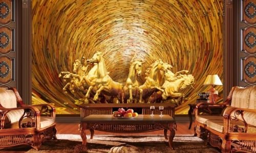 In tranh 3d dán tường mã đáo thành công phong cách sơn sơn thiếp vàng - Ma07