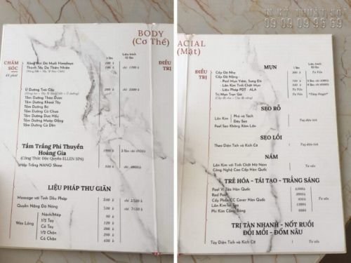 In menu spa - in PP bồi formex In menu spa - in PP bồi formex