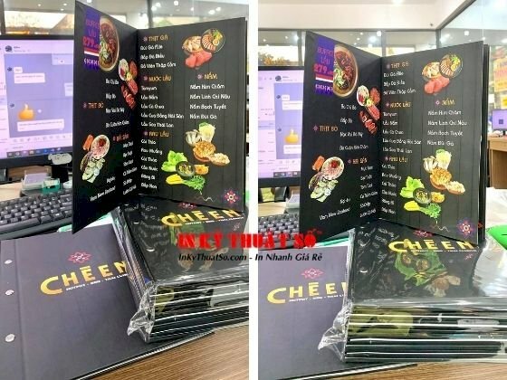 Menu bìa bồi carton cứng - cấn rãnh đóng gáy ốc ngoài
