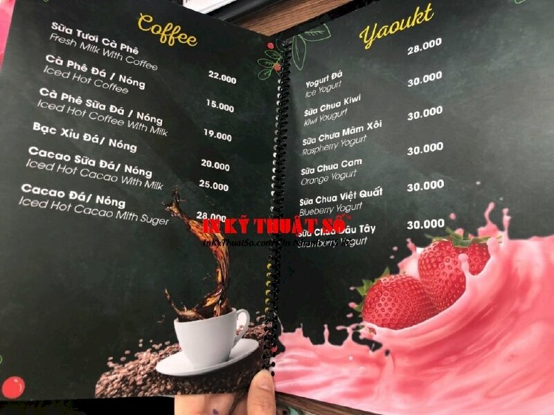 Menu bìa cứng đóng gáy lò xo