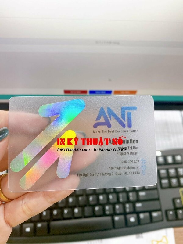 Đặt thẻ nhựa trong làm danh thiếp - in 1 mặt, ép mờ sần, ép kim 7 màu bắt sáng bền màu - Ảnh: 2