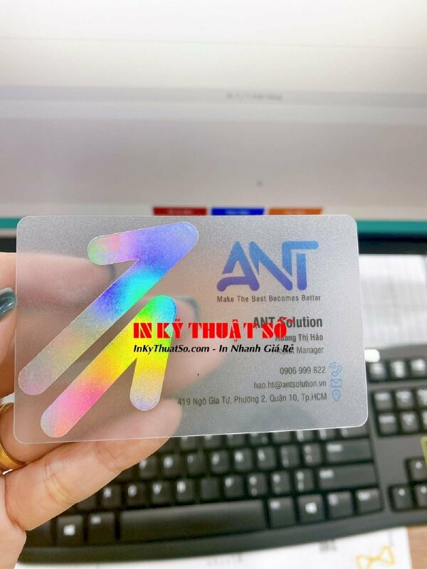 Đặt thẻ nhựa trong làm danh thiếp - in 1 mặt, ép mờ sần, ép kim 7 màu bắt sáng bền màu - Ảnh: 1