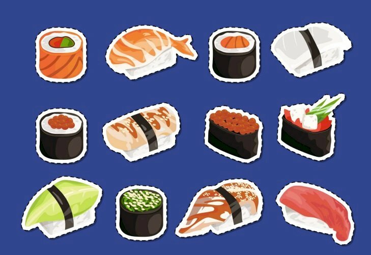 Top 100 mẫu sushi vẽ sticker đồ ăn cute dễ thương, chất, ngầu file PNG,  Vector