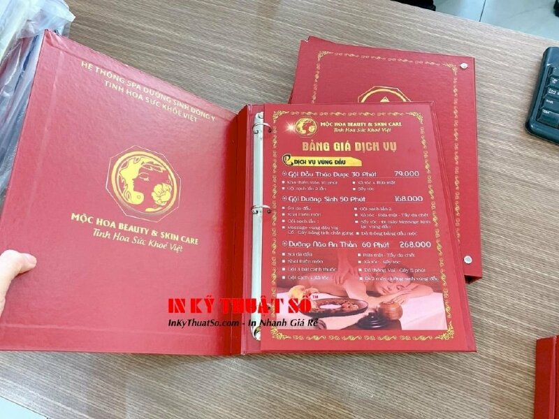 Đặt làm Menu spa để bàn - menu bảng giá spa dưỡng sinh, chăm sóc da dạng book, bìa còng - Ảnh: 2