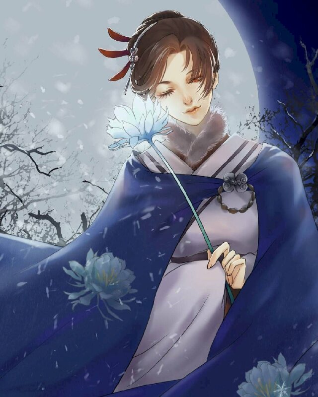 Ảnh cô gái cầm hoa anime đẹp thơ mộng cổ trang