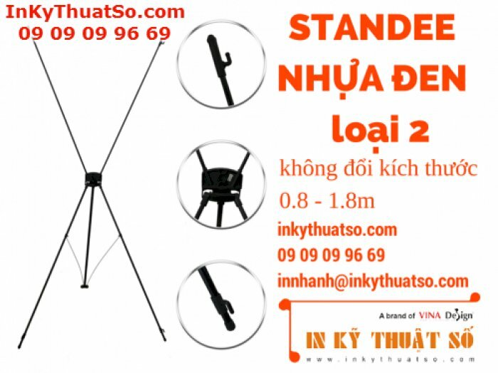 Mẫu standee nhựa đen với kích thước lớn hơn 0.8 x 1.8m