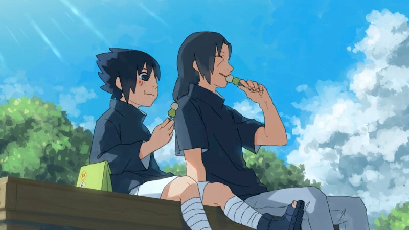 Ảnh Itachi và Uchiha Sasuke cùng nhau ăn vào buổi trưa hè