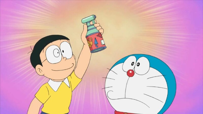 Ảnh 4k rất đẹp Doremon và Nobita Khi Nobita dùng bảo vật chai xịt quay trở lại khu vực cũ của Doremon