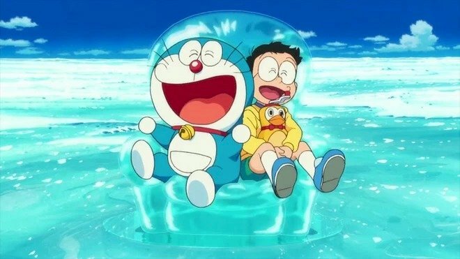 Ảnh 4k rất đẹp Doremon và Nobita cùng với nhau vui mừng chơi