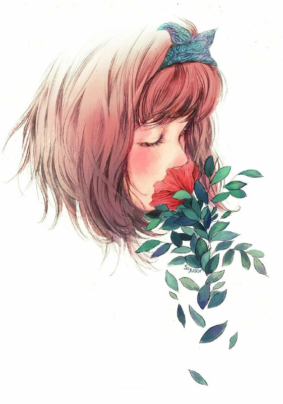 Ảnh đại diện cô gái đang ngửi bông hoa cute 