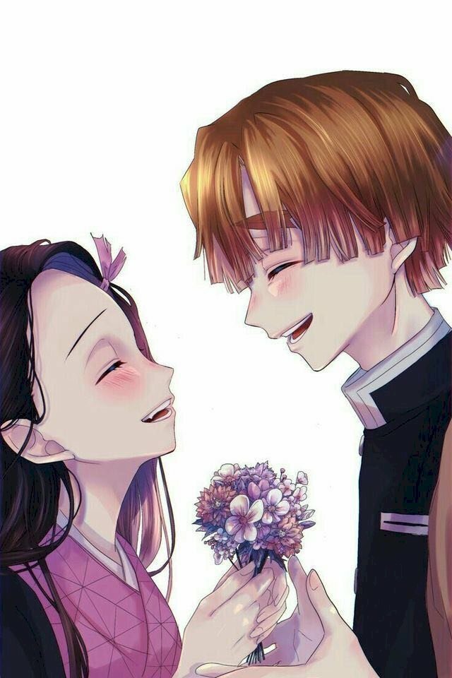 Hình hình họa Zenitsu và Nezuko mừng cười cợt hành phúc