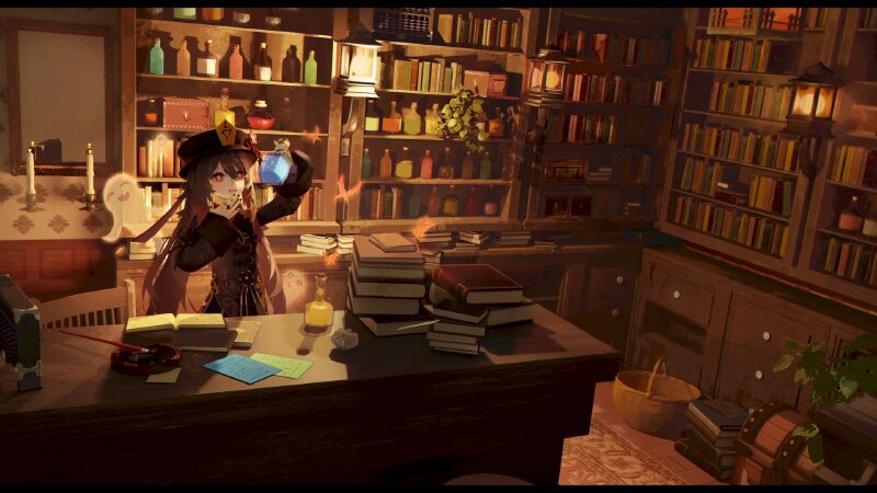 Ảnh Hutao đang chế thuốc trong phòng thí nghiệm