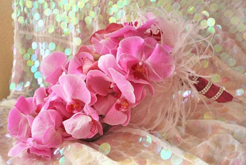 Bó hoa cầm tay cô dâu kết bằng hoa lan tím