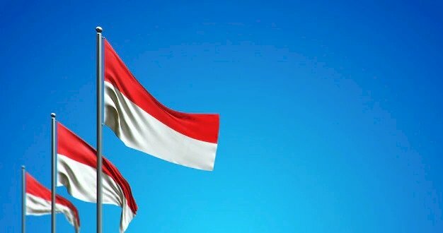 Hình ảnh các lá cờ Indonesia đang bay phấp phới ở các cột cờ