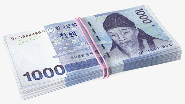 Hình ảnh cọc tiền Hàn Quốc 1000 won màu xanh da trời