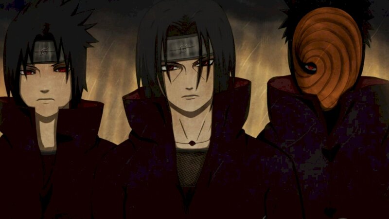 Ảnh Itachi cùng Uchiha Sasuke và Obito trong màu áo tổ chức Akatsuki