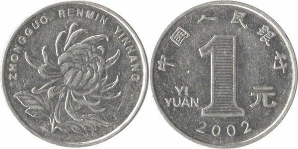Hình ảnh tiền xu Trung Quốc 1 tệ năm 2002