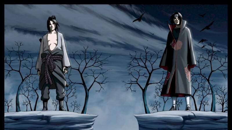 Ảnh Itachi và Uchiha Sasuke đứng ở vách đá đối diện nhau