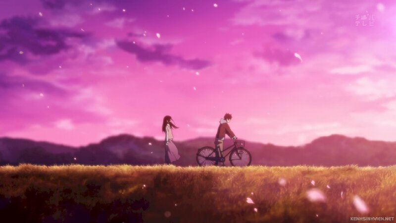 Ảnh bìa 2 người yêu nhau giữa nền trời màu tím anime