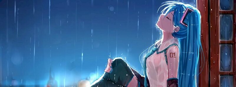 Ảnh bìa facebook anime ngồi dưới mưa cute