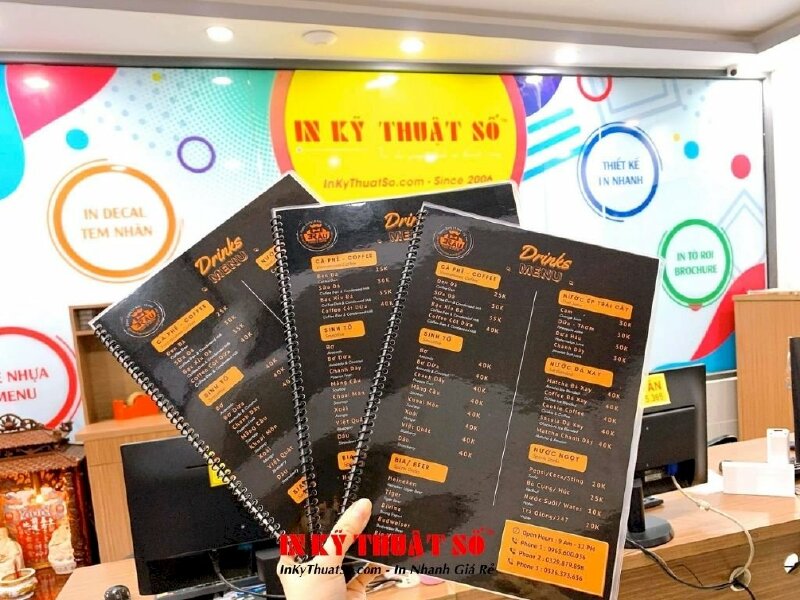 In menu ép plastic đóng gáy lò xo quán Food & Drink - In Kỹ Thuật Số Since 2006 - Ảnh: 2