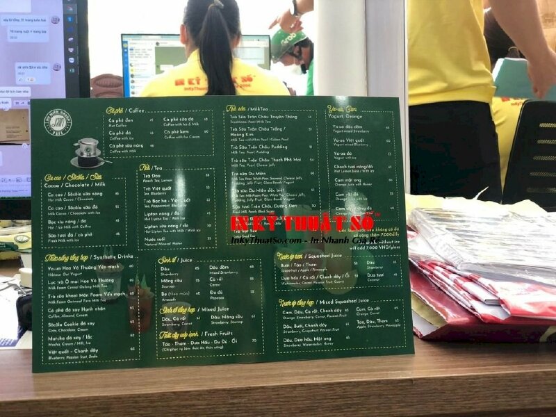 In menu nhựa mỏng tấm lớn quán cafe - In Kỹ Thuật Số Since 2006