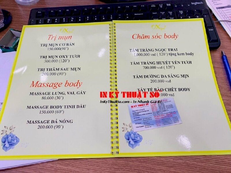 In menu spa - in giấy ép plastic đóng gáy lò xo