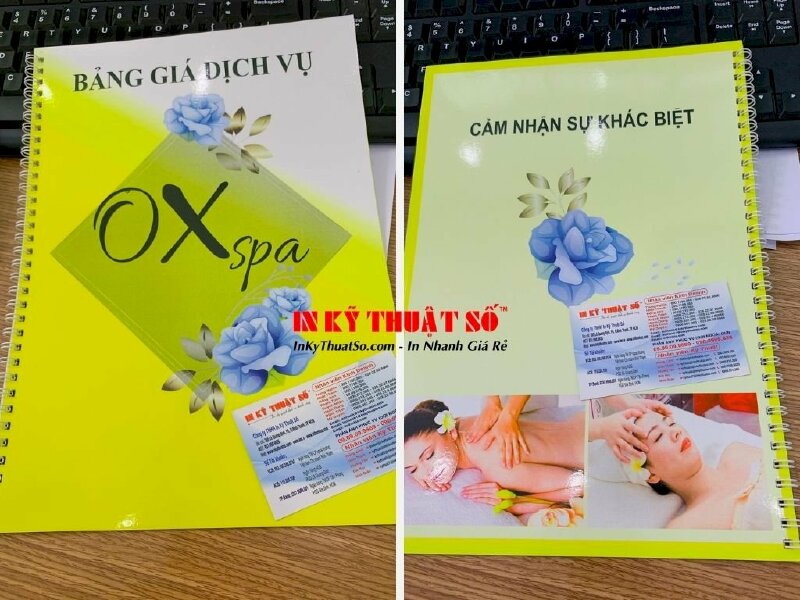 In menu spa - in giấy ép plastic đóng gáy lò xo
