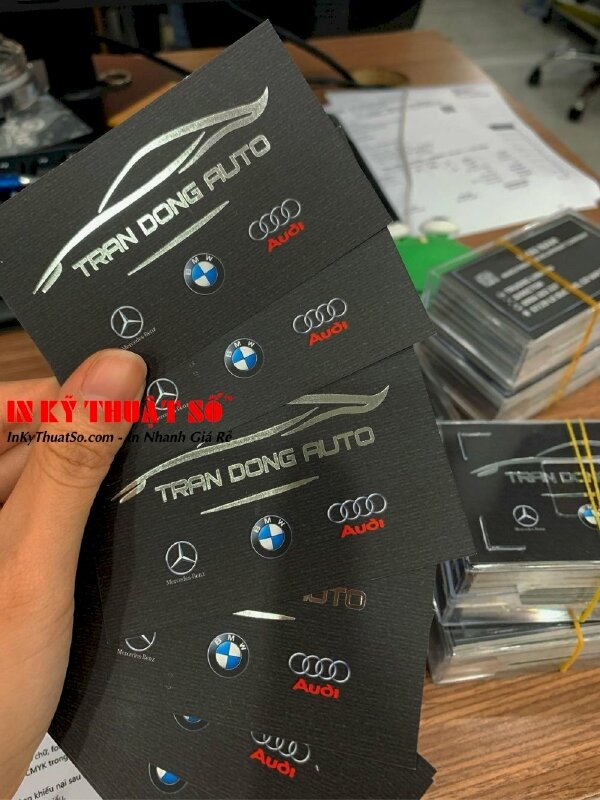 Name card ép kim nhũ bạc Salon Auto xe hơi hạng sang