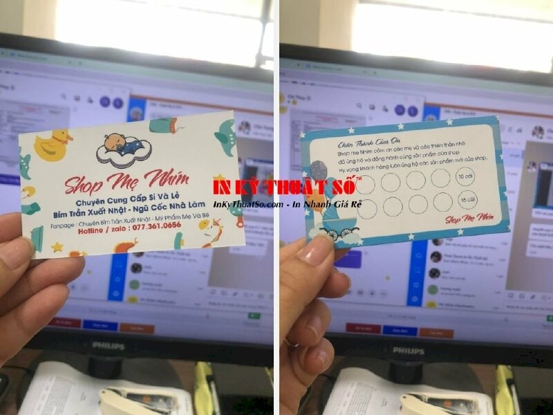 In name card shop mẹ Nhím bán ngũ cốc - in name card offset - giấy C300gsm, cán mờ hai mặt