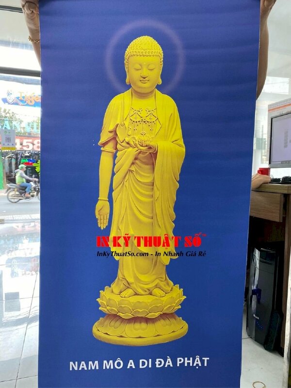 In tranh Phật giáo - tranh Nam Mô A Di Đà Phật - in canvas đóng mành sáo 2 đầu - In Kỹ Thuật Số Since 2006