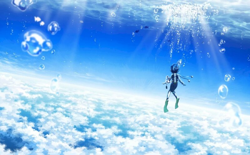 Hình nền xanh dương lặn biển anime
