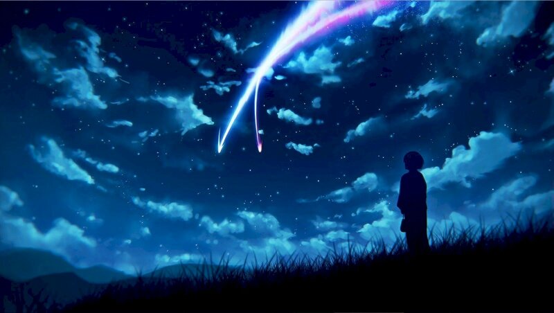 Hình nền sao chổi trên bầu trời xanh dương anime