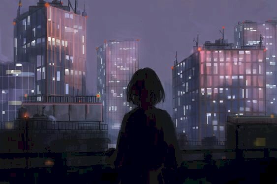 Hình ảnh cô gái tóc ngắn quay lưng anime đẹp buồn