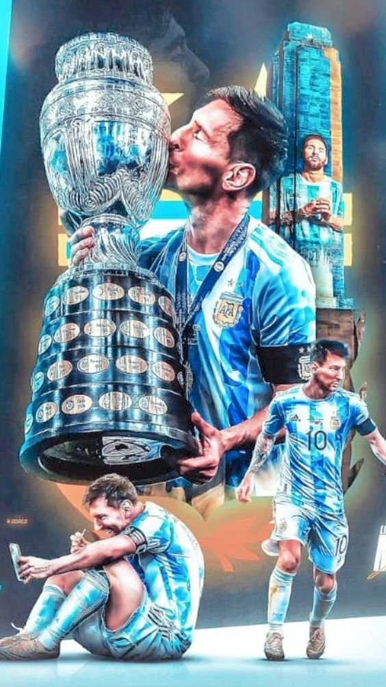 Hình nền điện thoại Messi ôm cúp ăn mừng chiến thắng 