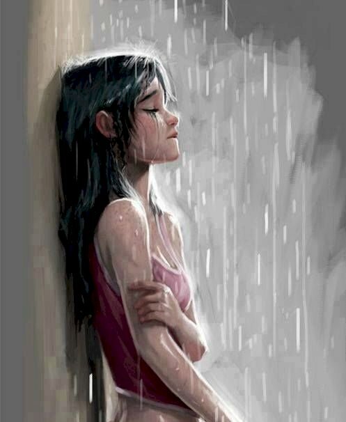 Ảnh tâm lý buồn phụ nữ khóc bên dưới mưa