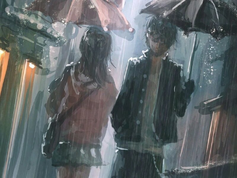 Hình hình ảnh anime buồn cặp đôi bạn trẻ chia ly nhau bên dưới mưa