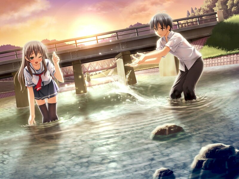 Anime cặp đôi bạn trẻ học viên bên nhau nô đùa sau giờ tan học