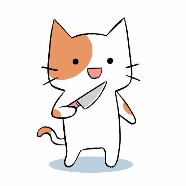 Hình ảnh con mèo cầm dao phóng heo hoạt hình