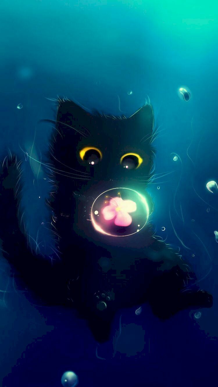 Hình hình họa mèo đen sì anime bên dưới nước