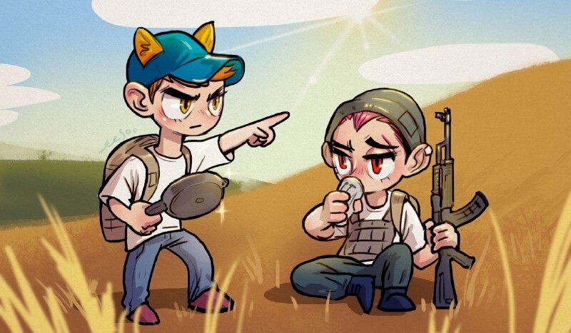 Ảnh PUBG chibi hình ảnh vui nhộn cặp đôi đang ngồi nghỉ mệt