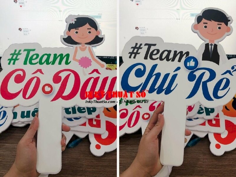 In hashtag chữ cầm tay đám cưới Team cô dâu Team chú rể - INKTS441