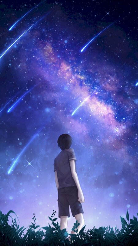 Hình hình ảnh anime cậu trai đứng nom khung trời lênh láng sao đổi ngôi thực hiện hình nền năng lượng điện thoại