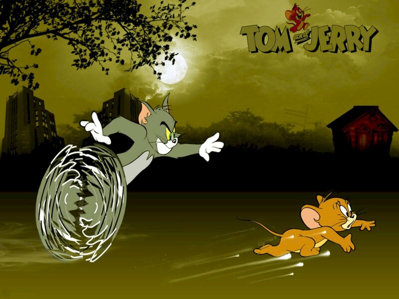 Hình ảnh mèo Tom đuổi chuột Jerry trong đêm