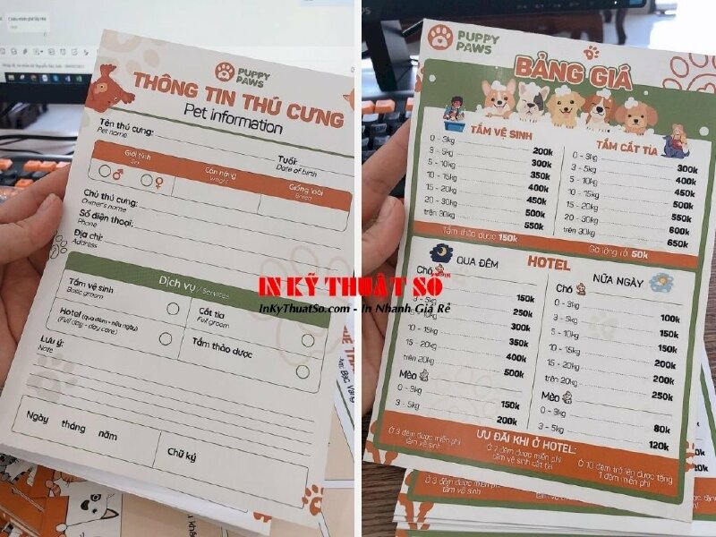 Mẫu in bảng giá Spa làm đẹp và Hotel cho thú cưng - Ảnh: 1