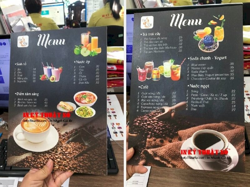 In menu tấm bồi quán cà phê Việt - in PP cán mờ bồi format dày 5 li - In Kỹ Thuật Số Since 2006 - Ảnh: 2