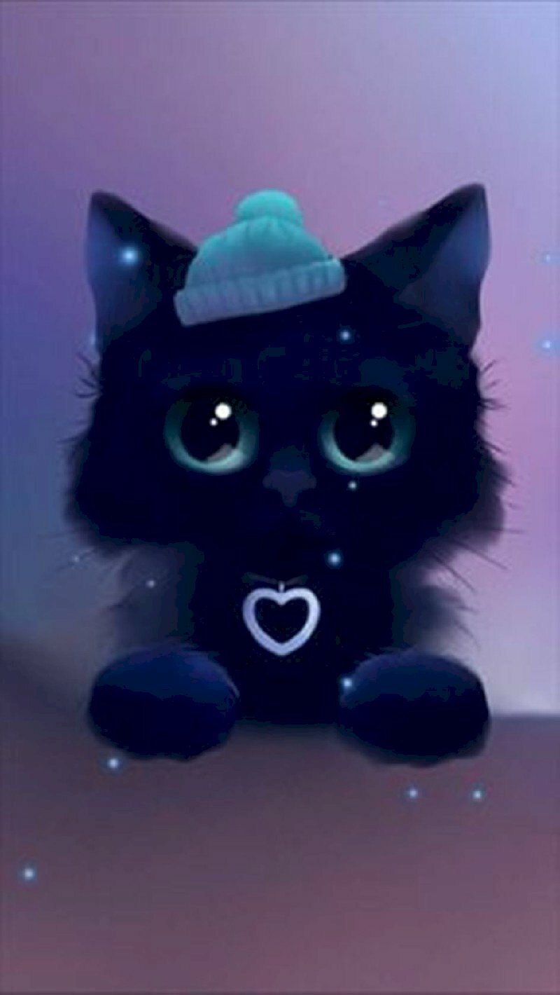 Hình hình họa mèo đen sì anime group nón