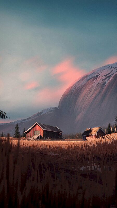 Hình nền ngôi nhà dưới chân núi, miền quê vắng vẻ thanh bình