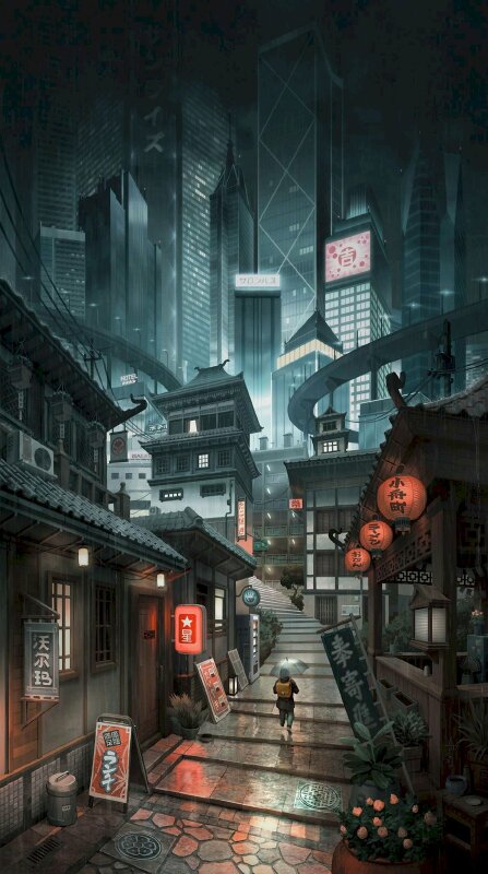 Hình nền đường phố Tokyo về đêm Anime cho điện thoại