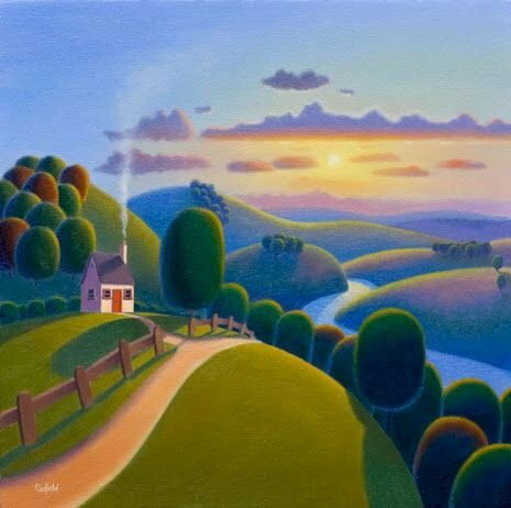 Tranh phong cảnh hiện đại ở Châu Âu vào sáng sớm